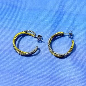 David Yurman Double Hoop Earrings In Gold And Silver